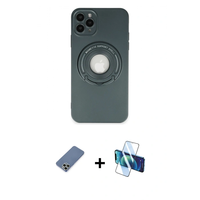 MARSİLYAN™- iPhone 12 Pro Kılıf Eksen Klasik Prime - Siyah 3D Antistatik Seramik Nano Ekran Koruyucu + Metal Kamera Lens Koruma Cam - AKYL