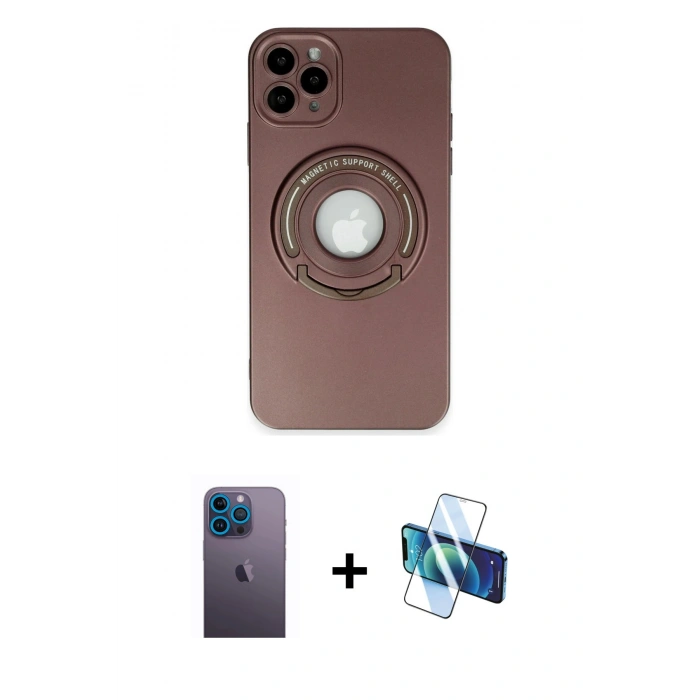 MARSİLYAN™- iPhone 12 Pro Kılıf Eksen Klasik Prime - Siyah 3D Antistatik Seramik Nano Ekran Koruyucu + Neon Fosforlu Kamera Lens - MI