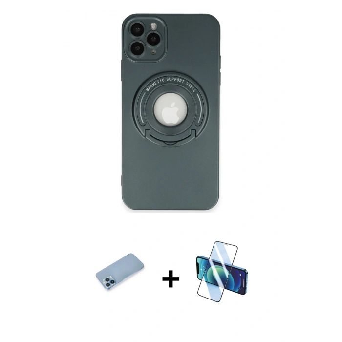 MARSİLYAN™- iPhone 12 Pro Kılıf Eksen Klasik Prime - Siyah 3D Antistatik Seramik Nano Ekran Koruyucu + Shine Kamera Lens Koruma Cam - MI