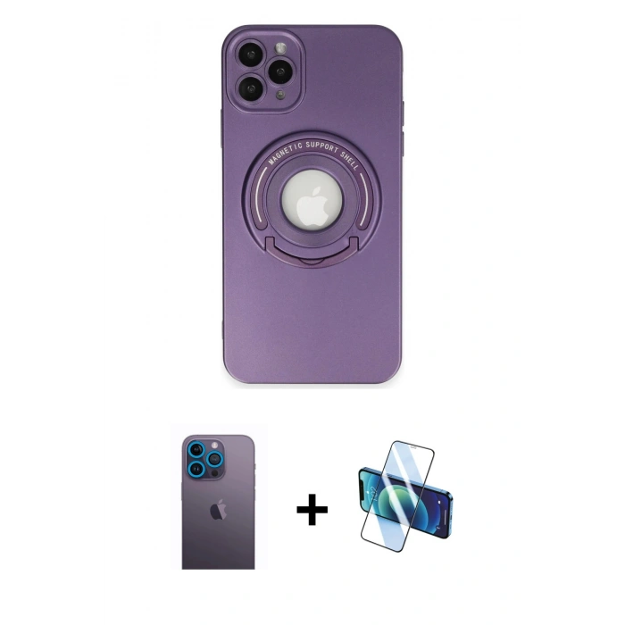 MARSİLYAN™- iPhone 12 Pro Kılıf Eksen Klasik Prime - Siyah 3D Antistatik Seramik Nano Ekran Koruyucu + Neon Fosforlu Kamera Lens - MI