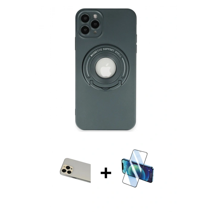 MARSİLYAN™- iPhone 12 Pro Kılıf Eksen Klasik Prime - Siyah 3D Antistatik Seramik Nano Ekran Koruyucu + Rainbow Kamera Lens Koruma Cam - GD
