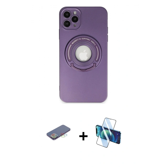 MARSİLYAN™- iPhone 12 Pro Kılıf Eksen Klasik Prime - Siyah 3D Antistatik Seramik Nano Ekran Koruyucu + Renkli Kamera Lens Koruma Cam - MI