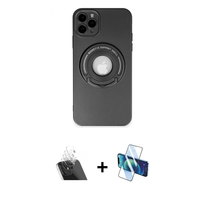 MARSİLYAN™- iPhone 12 Pro Kılıf Eksen Klasik Prime - Siyah 3D Antistatik Seramik Nano Ekran Koruyucu + Kamera Lens Koruma Cam - SF