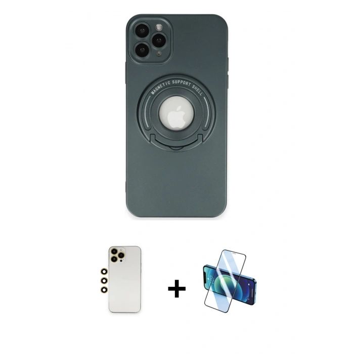 MARSİLYAN™- iPhone 12 Pro Kılıf Eksen Klasik Prime - Siyah 3D Antistatik Seramik Nano Ekran Koruyucu + Shine Kamera Lens - GD