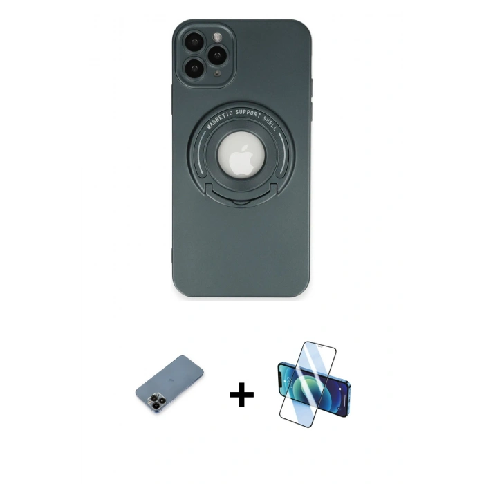 MARSİLYAN™- iPhone 12 Pro Kılıf Eksen Klasik Prime - Siyah 3D Antistatik Seramik Nano Ekran Koruyucu + Shine Kamera Lens Koruma Cam - SH