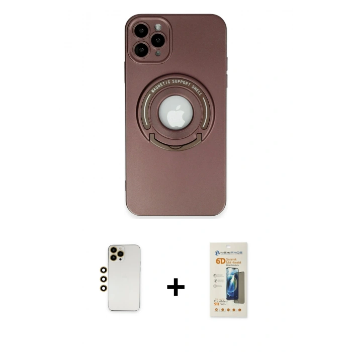 MARSİLYAN™- iPhone 12 Pro Kılıf Eksen Klasik Prime - Siyah 6D Mat Seramik Hayalet Nano Ekran Koruyucu + Gold Shine Kamera Lens