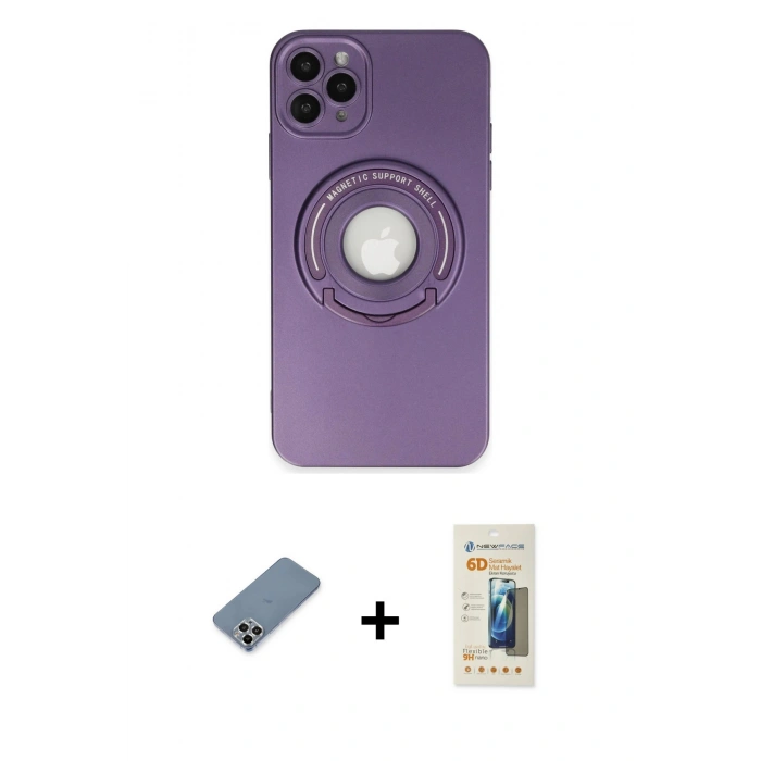 MARSİLYAN™- iPhone 12 Pro Kılıf Eksen Klasik Prime - Siyah 6D Mat Seramik Hayalet Nano Ekran Koruyucu + Metal Kamera Lens Koruma Cam - GS