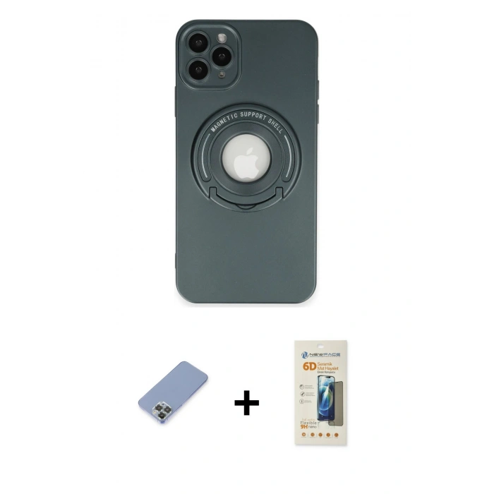 MARSİLYAN™- iPhone 12 Pro Kılıf Eksen Klasik Prime - Siyah 6D Mat Seramik Hayalet Nano Ekran Koruyucu + Metal Kamera Lens Koruma Cam - KUYL