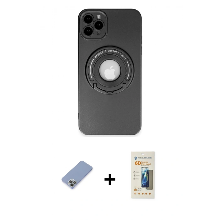 MARSİLYAN™- iPhone 12 Pro Kılıf Eksen Klasik Prime - Siyah 6D Mat Seramik Hayalet Nano Ekran Koruyucu + Metal Kamera Lens Koruma Cam - KUYL
