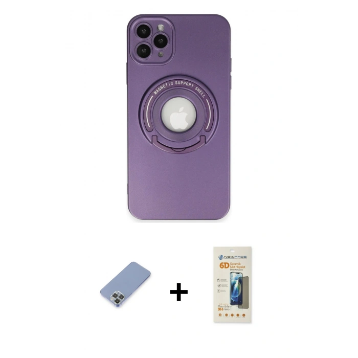 MARSİLYAN™- iPhone 12 Pro Kılıf Eksen Klasik Prime - Siyah 6D Mat Seramik Hayalet Nano Ekran Koruyucu + Metal Kamera Lens Koruma Cam - KUYL