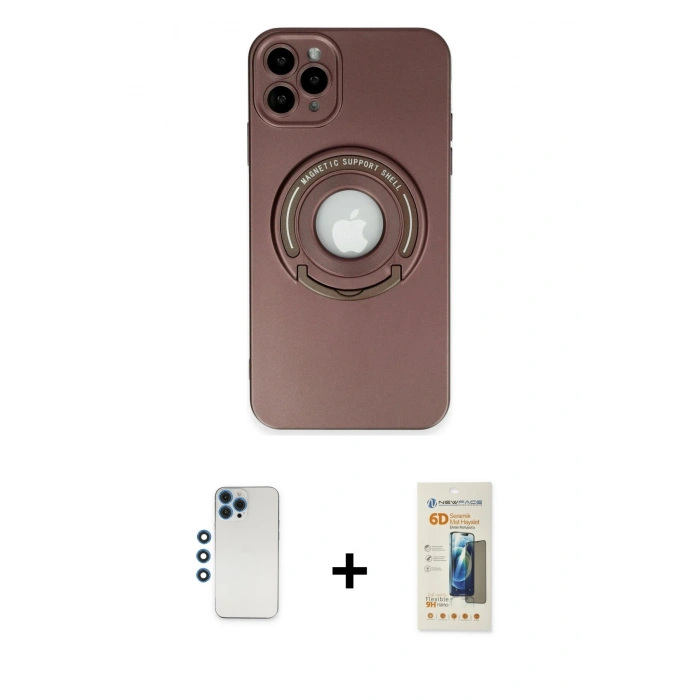 MARSİLYAN™- iPhone 12 Pro Kılıf Eksen Klasik Prime - Siyah 6D Mat Seramik Hayalet Nano Ekran Koruyucu + Mavi Shine Kamera Lens