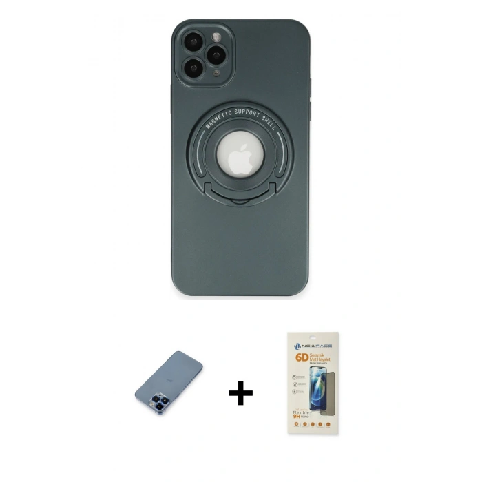 MARSİLYAN™- iPhone 12 Pro Kılıf Eksen Klasik Prime - Siyah 6D Mat Seramik Hayalet Nano Ekran Koruyucu + Metal Kamera Lens Koruma Cam - MI