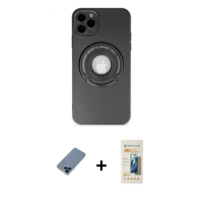 MARSİLYAN™- iPhone 12 Pro Kılıf Eksen Klasik Prime - Siyah 6D Mat Seramik Hayalet Nano Ekran Koruyucu + Metal Kamera Lens Koruma Cam - MI