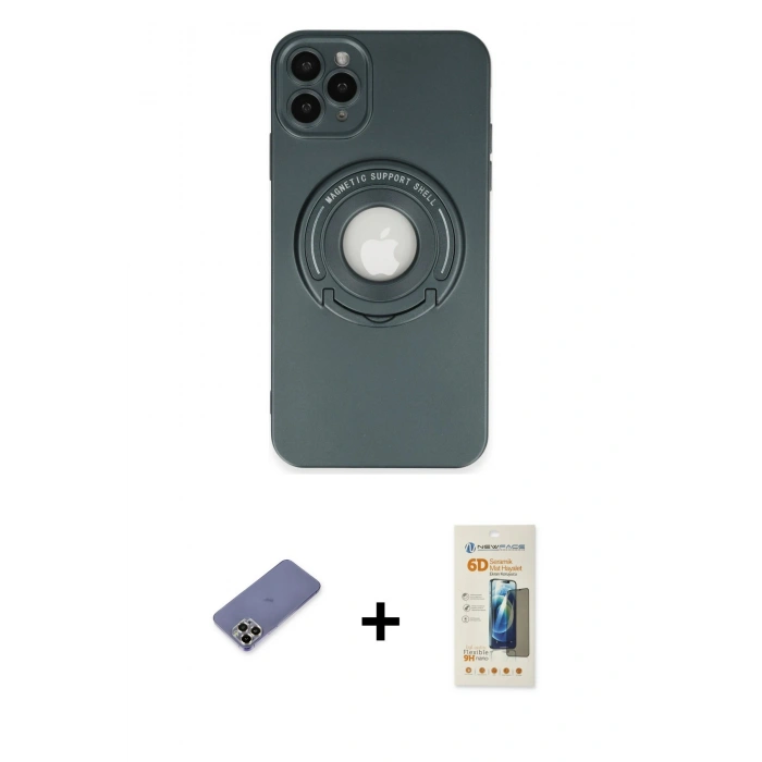 MARSİLYAN™- iPhone 12 Pro Kılıf Eksen Klasik Prime - Siyah 6D Mat Seramik Hayalet Nano Ekran Koruyucu + Metal Kamera Lens Koruma Cam - GD