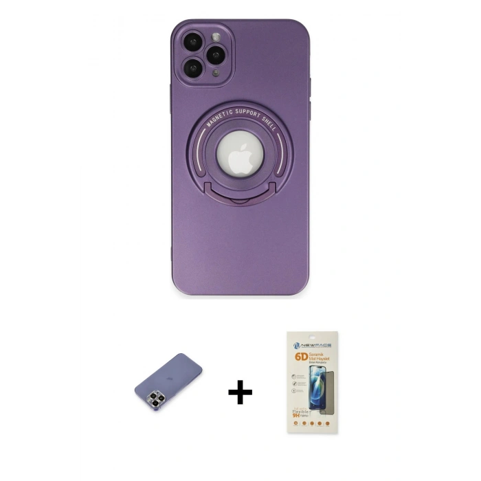 MARSİLYAN™- iPhone 12 Pro Kılıf Eksen Klasik Prime - Siyah 6D Mat Seramik Hayalet Nano Ekran Koruyucu + Metal Kamera Lens Koruma Cam - GD