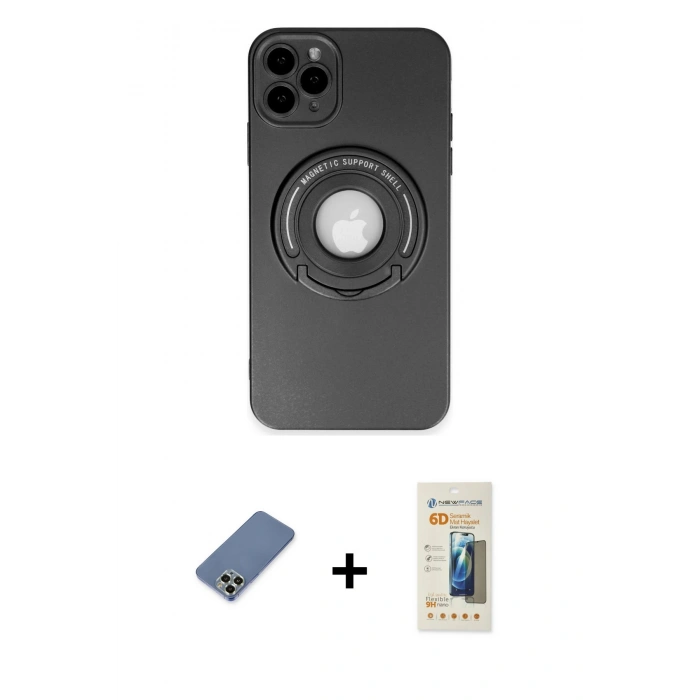 MARSİLYAN™- iPhone 12 Pro Kılıf Eksen Klasik Prime - Siyah 6D Mat Seramik Hayalet Nano Ekran Koruyucu + Metal Kamera Lens Koruma Cam - AKYL