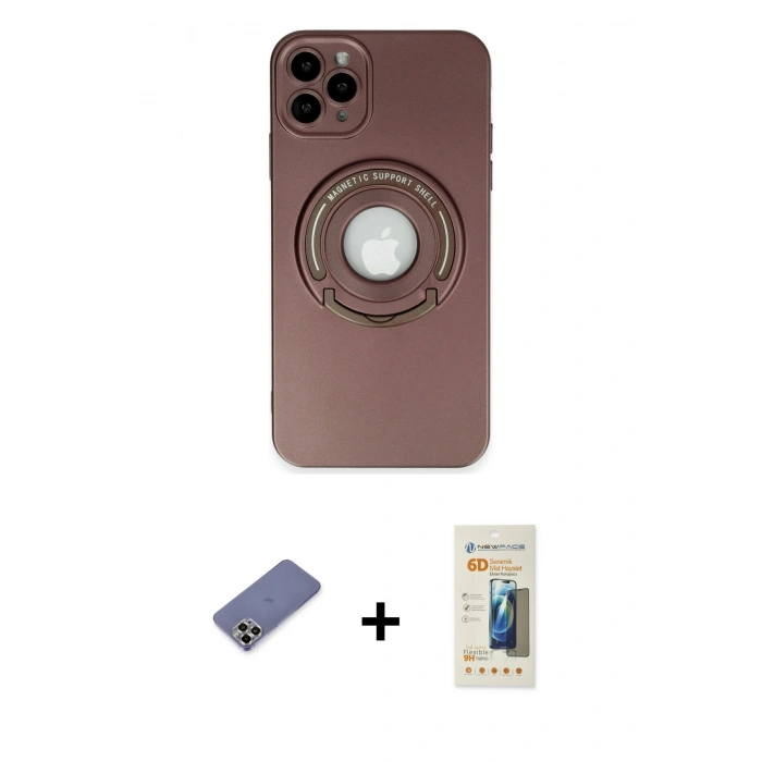 MARSİLYAN™- iPhone 12 Pro Kılıf Eksen Klasik Prime - Siyah 6D Mat Seramik Hayalet Nano Ekran Koruyucu + Metal Kamera Lens Koruma Cam - GD