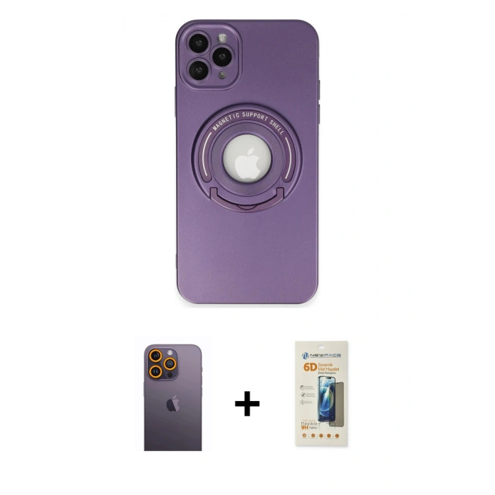 MARSİLYAN™- iPhone 12 Pro Kılıf Eksen Klasik Prime - Siyah 6D Mat Seramik Hayalet Nano Ekran Koruyucu + Neon Fosforlu Kamera Lens - SI
