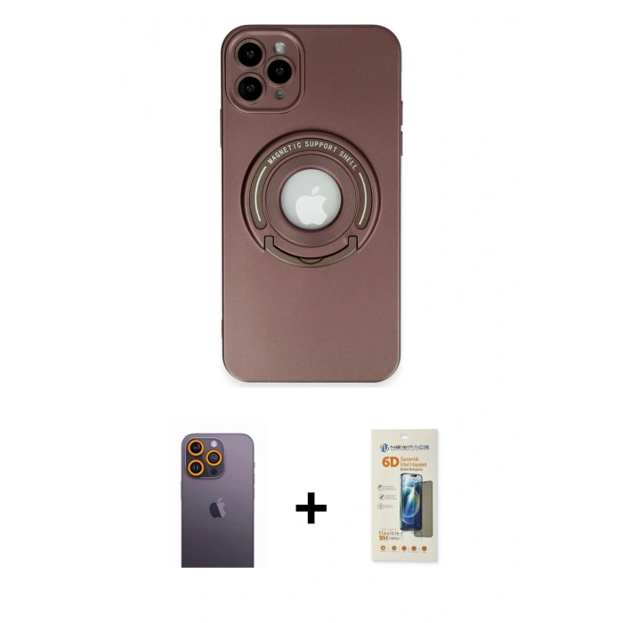 MARSİLYAN™- iPhone 12 Pro Kılıf Eksen Klasik Prime - Siyah 6D Mat Seramik Hayalet Nano Ekran Koruyucu + Neon Fosforlu Kamera Lens - SI