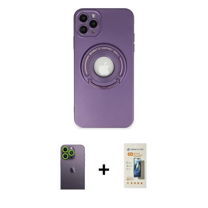 MARSİLYAN™- iPhone 12 Pro Kılıf Eksen Klasik Prime - Siyah 6D Mat Seramik Hayalet Nano Ekran Koruyucu + Neon Fosforlu Kamera Lens - YL