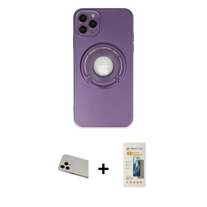 MARSİLYAN™- iPhone 12 Pro Kılıf Eksen Klasik Prime - Siyah 6D Mat Seramik Hayalet Nano Ekran Koruyucu + Rainbow Kamera Lens Koruma Cam - GD
