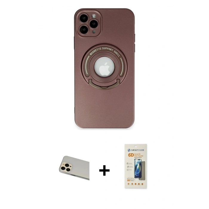MARSİLYAN™- iPhone 12 Pro Kılıf Eksen Klasik Prime - Siyah 6D Mat Seramik Hayalet Nano Ekran Koruyucu + Rainbow Kamera Lens Koruma Cam - GD