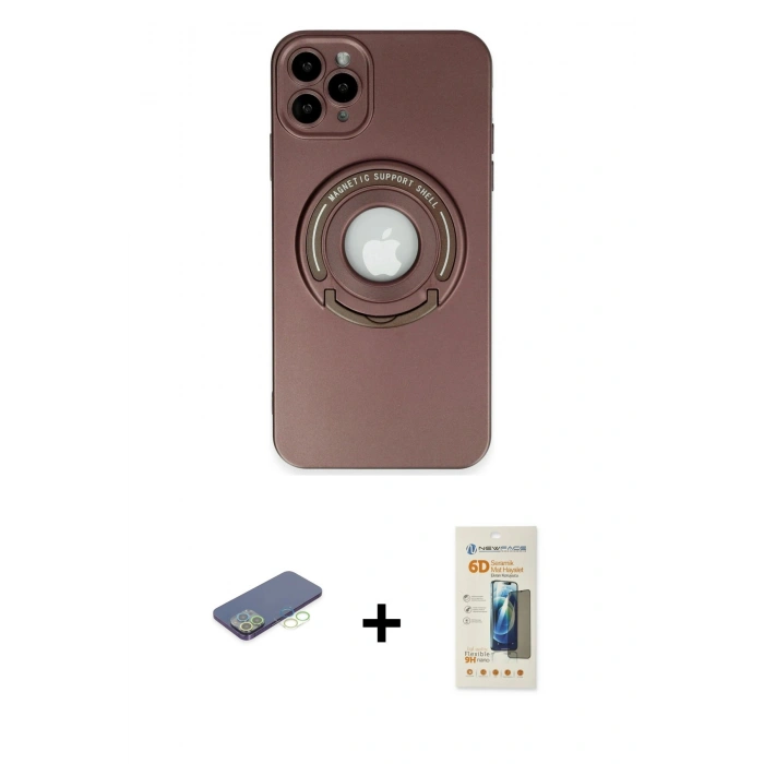 MARSİLYAN™- iPhone 12 Pro Kılıf Eksen Klasik Prime - Siyah 6D Mat Seramik Hayalet Nano Ekran Koruyucu + Renkli Kamera Lens Koruma Cam - YL