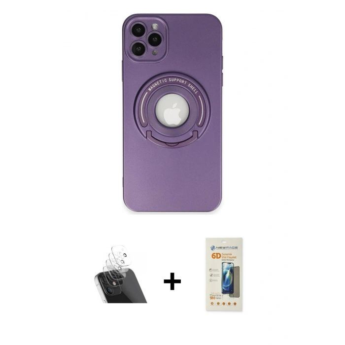 MARSİLYAN™- iPhone 12 Pro Kılıf Eksen Klasik Prime - Siyah 6D Mat Seramik Hayalet Nano Ekran Koruyucu + Kamera Lens Koruma Cam - SF