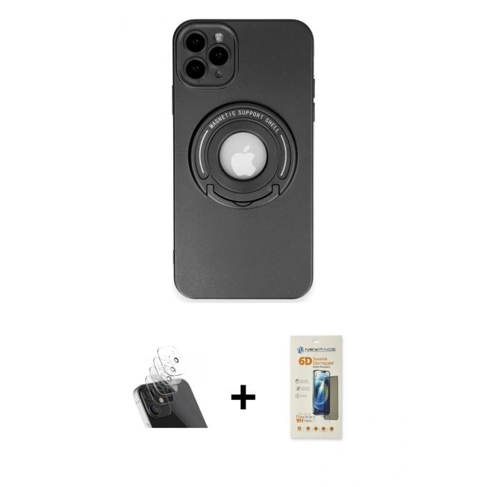 MARSİLYAN™- iPhone 12 Pro Kılıf Eksen Klasik Prime - Siyah 6D Mat Seramik Hayalet Nano Ekran Koruyucu + Kamera Lens Koruma Cam - SF