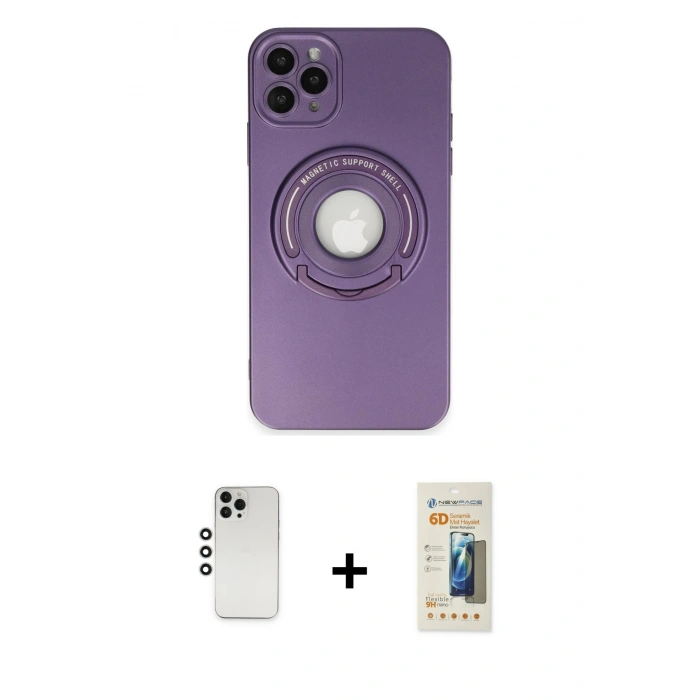 MARSİLYAN™- iPhone 12 Pro Kılıf Eksen Klasik Prime - Siyah 6D Mat Seramik Hayalet Nano Ekran Koruyucu + Shine Kamera Lens - GS