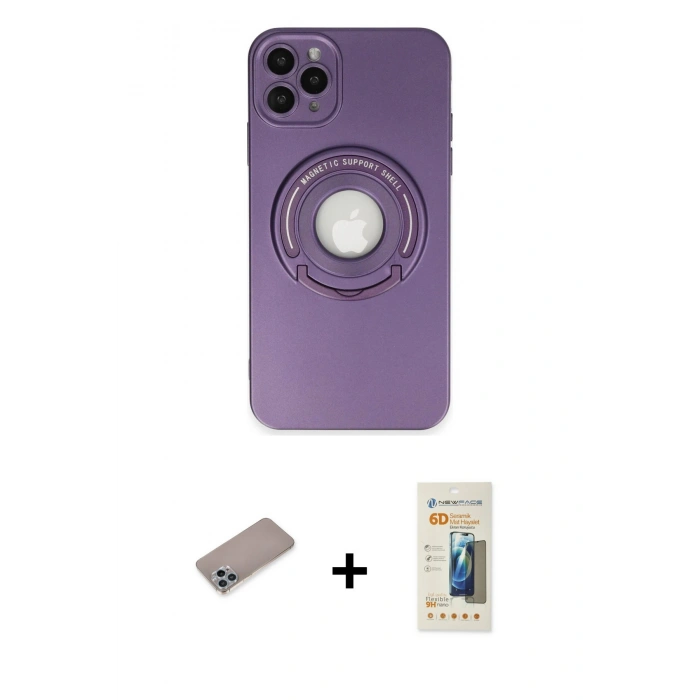 MARSİLYAN™- iPhone 12 Pro Kılıf Eksen Klasik Prime - Siyah 6D Mat Seramik Hayalet Nano Ekran Koruyucu + Sierra Blue Shine Kamera Lens Koruma Cam
