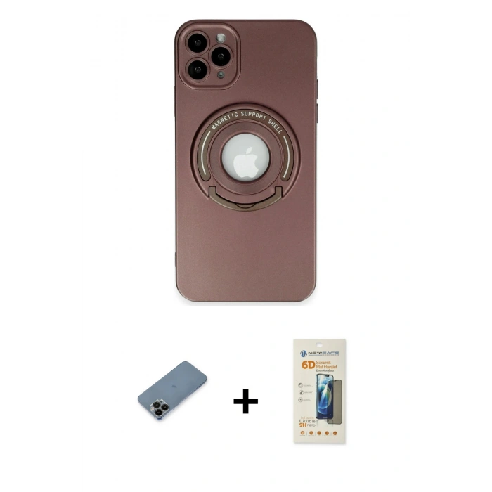 MARSİLYAN™- iPhone 12 Pro Kılıf Eksen Klasik Prime - Siyah 6D Mat Seramik Hayalet Nano Ekran Koruyucu + Shine Kamera Lens Koruma Cam - SH