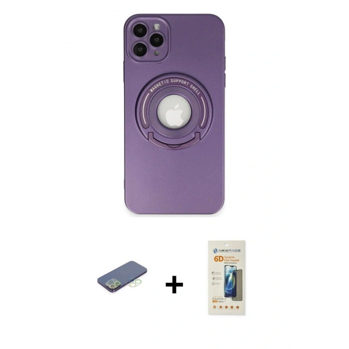 MARSİLYAN™- iPhone 12 Pro Kılıf Eksen Klasik Prime - Siyah 6D Mat Seramik Hayalet Nano Ekran Koruyucu + Renkli Kamera Lens Koruma Cam - YL