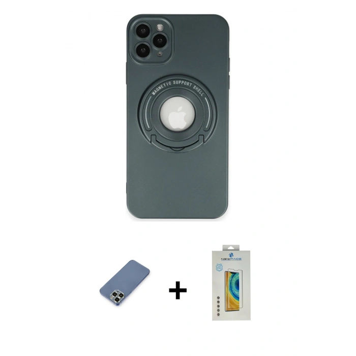 MARSİLYAN™- iPhone 12 Pro Kılıf Eksen Klasik Prime - Siyah Polymer Nano Ekran Koruyucu + Metal Kamera Lens Koruma Cam - AKYL