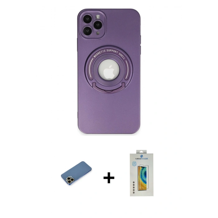MARSİLYAN™- iPhone 12 Pro Kılıf Eksen Klasik Prime - Siyah Polymer Nano Ekran Koruyucu + Gold Shine Kamera Lens Koruma Cam