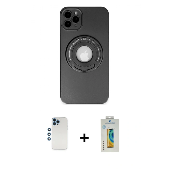 MARSİLYAN™- iPhone 12 Pro Kılıf Eksen Klasik Prime - Siyah Polymer Nano Ekran Koruyucu + Shine Kamera Lens - MI