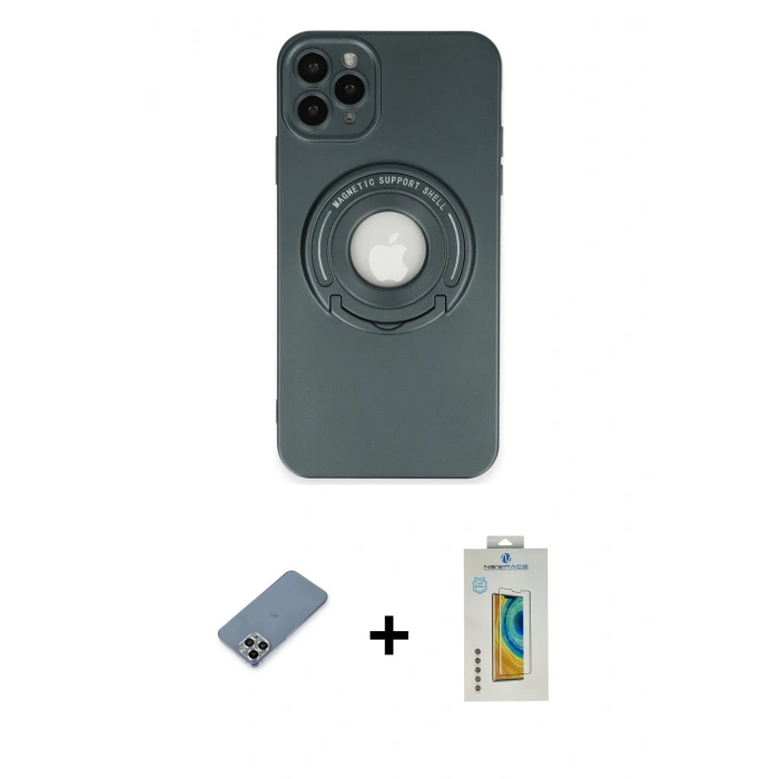 MARSİLYAN™- iPhone 12 Pro Kılıf Eksen Klasik Prime - Siyah Polymer Nano Ekran Koruyucu + Metal Kamera Lens Koruma Cam - GS