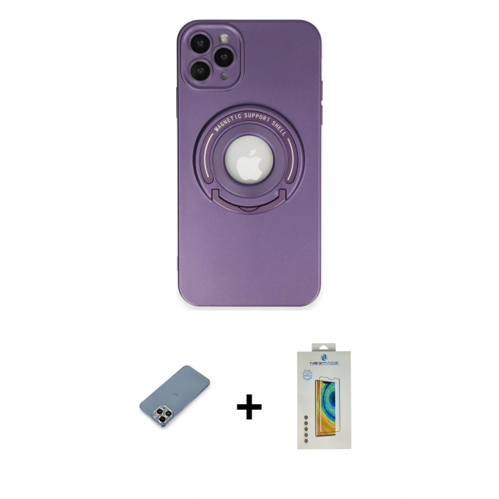 MARSİLYAN™- iPhone 12 Pro Kılıf Eksen Klasik Prime - Siyah Polymer Nano Ekran Koruyucu + Metal Kamera Lens Koruma Cam - GS