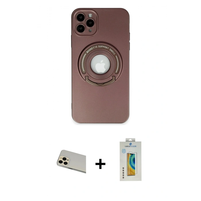 MARSİLYAN™- iPhone 12 Pro Kılıf Eksen Klasik Prime - Siyah Polymer Nano Ekran Koruyucu + Rainbow Kamera Lens Koruma Cam - GD