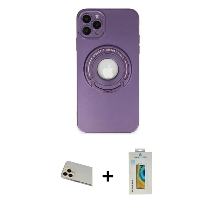 MARSİLYAN™- iPhone 12 Pro Kılıf Eksen Klasik Prime - Siyah Polymer Nano Ekran Koruyucu + Rainbow Kamera Lens Koruma Cam - GD
