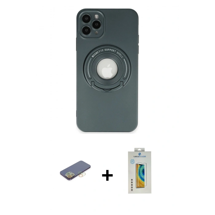 MARSİLYAN™- iPhone 12 Pro Kılıf Eksen Klasik Prime - Siyah Polymer Nano Ekran Koruyucu + Renkli Kamera Lens Koruma Cam - SI