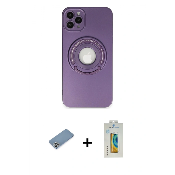 MARSİLYAN™- iPhone 12 Pro Kılıf Eksen Klasik Prime - Siyah Polymer Nano Ekran Koruyucu + Shine Kamera Lens Koruma Cam - GS