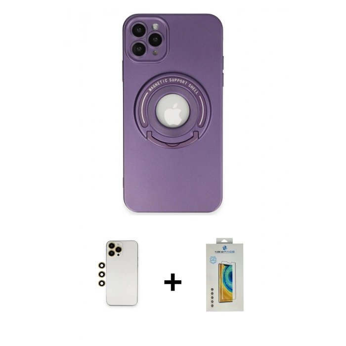 MARSİLYAN™- iPhone 12 Pro Kılıf Eksen Klasik Prime - Siyah Polymer Nano Ekran Koruyucu + Shine Kamera Lens - GD
