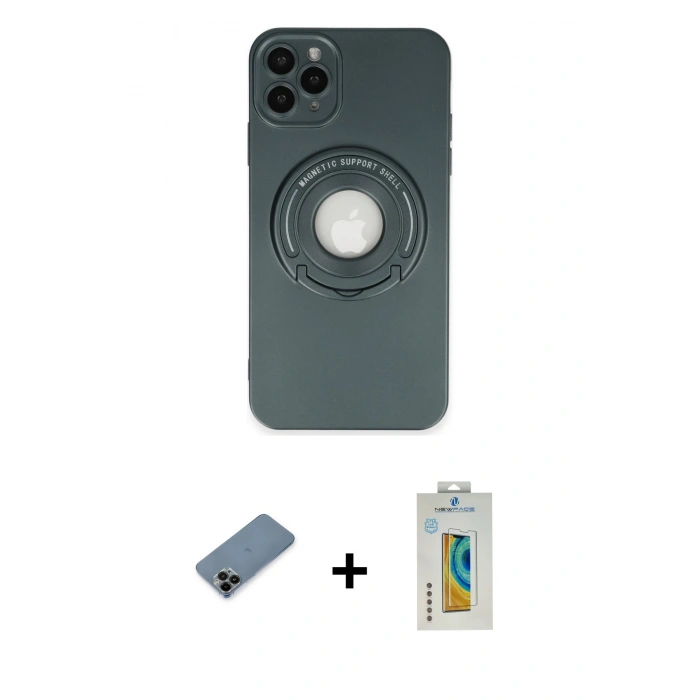 MARSİLYAN™- iPhone 12 Pro Kılıf Eksen Klasik Prime - Siyah Polymer Nano Ekran Koruyucu + Shine Kamera Lens Koruma Cam - SH