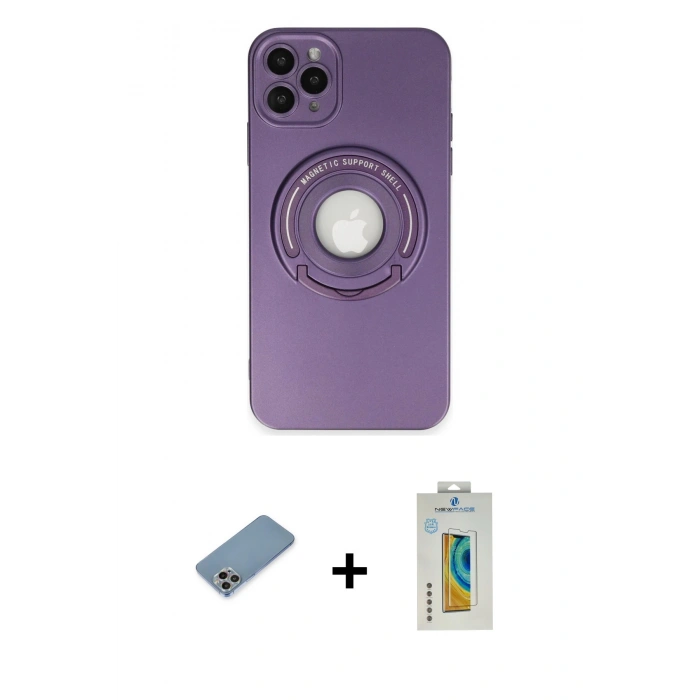 MARSİLYAN™- iPhone 12 Pro Kılıf Eksen Klasik Prime - Siyah Polymer Nano Ekran Koruyucu + Shine Kamera Lens Koruma Cam - GI
