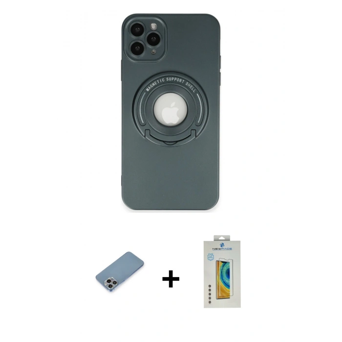 MARSİLYAN™- iPhone 12 Pro Kılıf Eksen Klasik Prime - Siyah Polymer Nano Ekran Koruyucu + Shine Kamera Lens Koruma Cam - GI