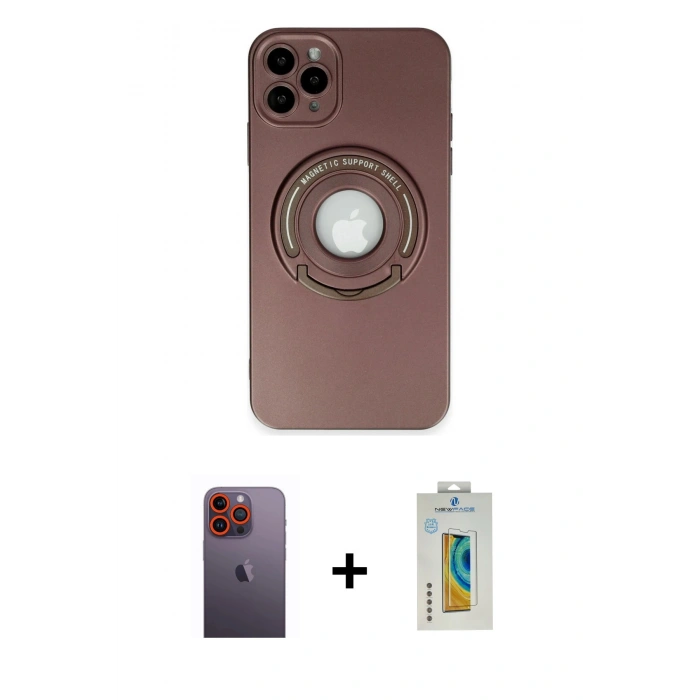 MARSİLYAN™- iPhone 12 Pro Kılıf Eksen Klasik Prime - Siyah Polymer Nano Ekran Koruyucu + Neon Fosforlu Kamera Lens - TU