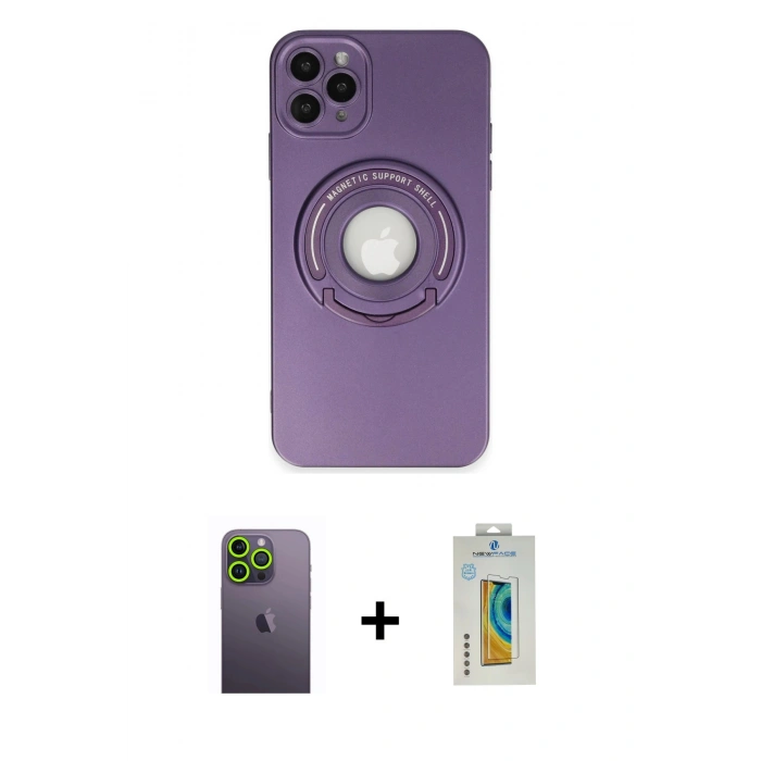 MARSİLYAN™- iPhone 12 Pro Kılıf Eksen Klasik Prime - Siyah Polymer Nano Ekran Koruyucu + Neon Fosforlu Kamera Lens - YL