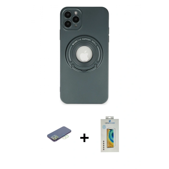 MARSİLYAN™- iPhone 12 Pro Kılıf Eksen Klasik Prime - Siyah Polymer Nano Ekran Koruyucu + Renkli Kamera Lens Koruma Cam - YL