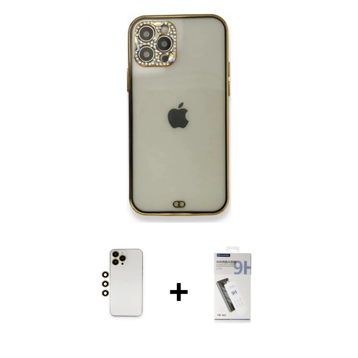MARSİLYAN™- iPhone 12 Pro Kılıf Eksen Minimal Koleksiyonu - Şeffaf Uv Polymer Nano Ekran Koruyucu + Shine Kamera Lens - GD